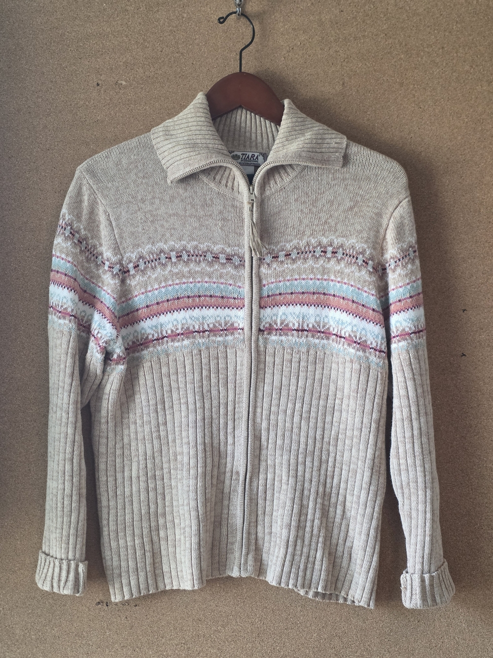 Vintage Tiara International Fair Isle Full Zip Cardigan Sweater Knit XL